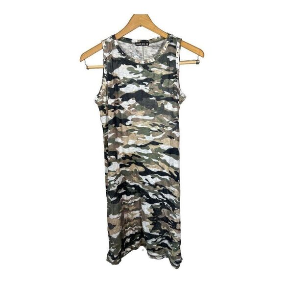DAVID CLINE Women’s Sleeveless Studded Camouflage Dress Green Size Extra Small - Picture 1 of 9